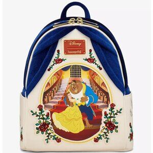 Loungefly Disney Beauty And The Beast Mini Backpack Blue Velvet Accent Bag New